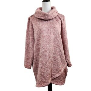 Lands End Womens 2X Sweatshirt Pink Speckled Cowl Neck Tunic‎ Top Casual Cozy